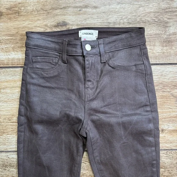 L’agence High Rise Marguerite Skinny Espresso Brown Coated Size 24 Stretch Jeans - Picture 3 of 12
